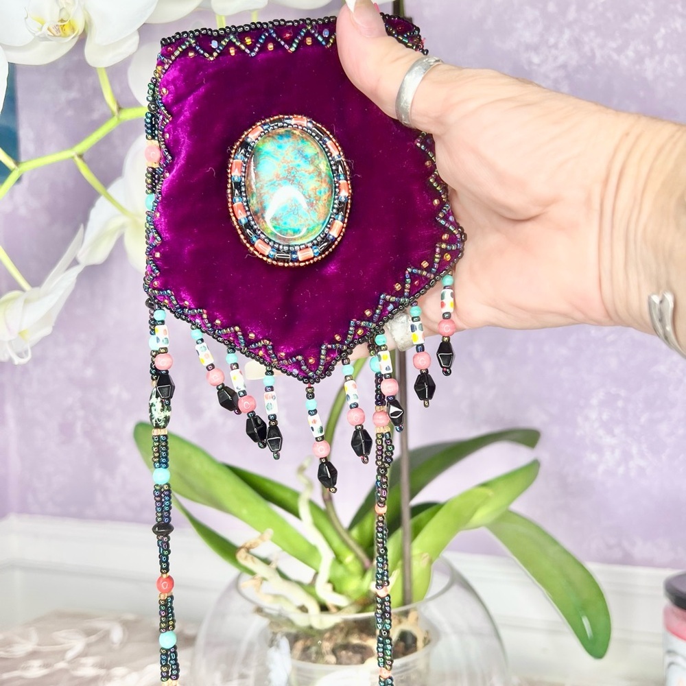 Vibrant Beaded Pouch with Turquoise Accent - Picture 9 of 10